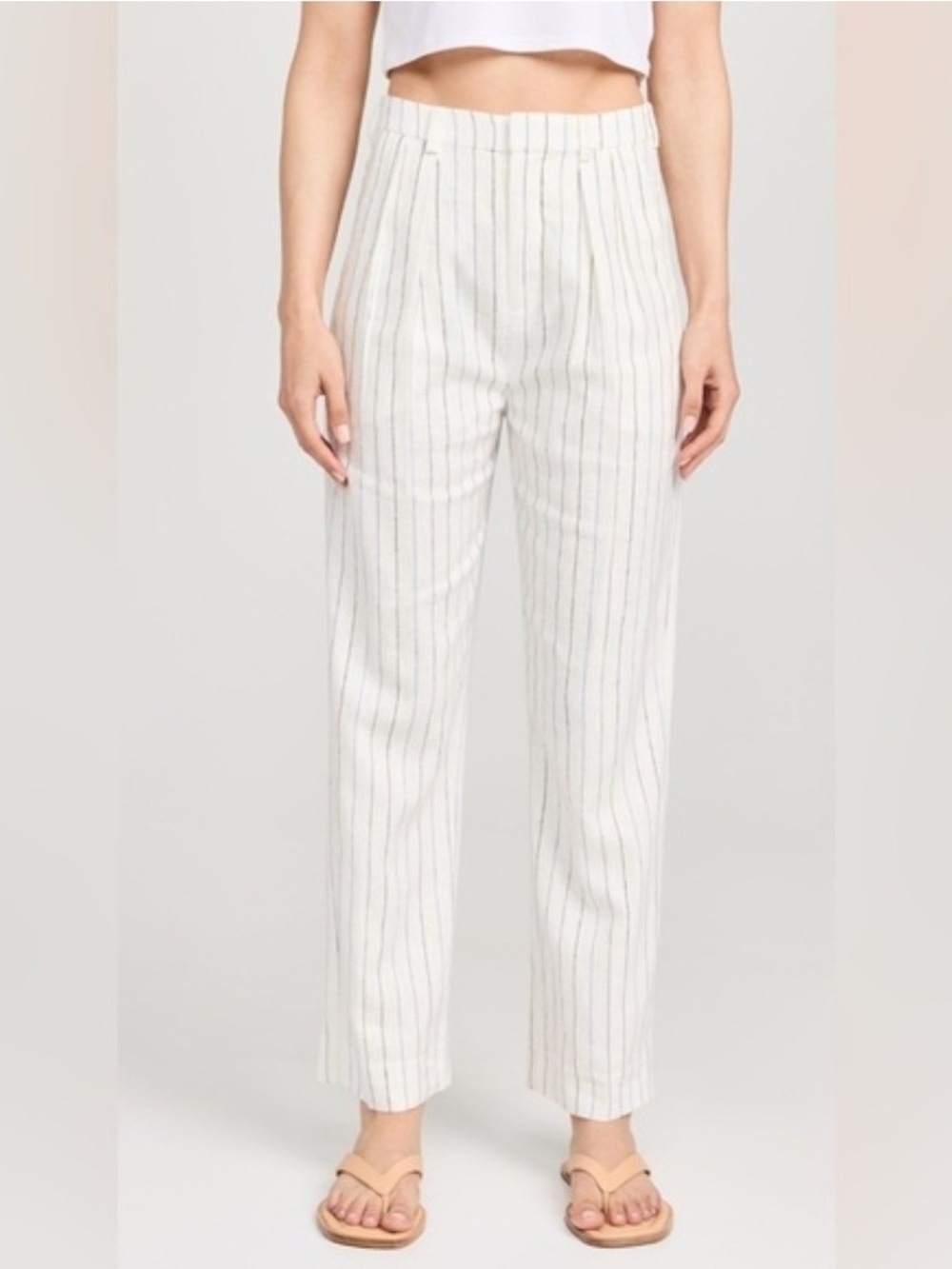 THE GREAT. White Pinstripe Cropped Linen-Blend Pants